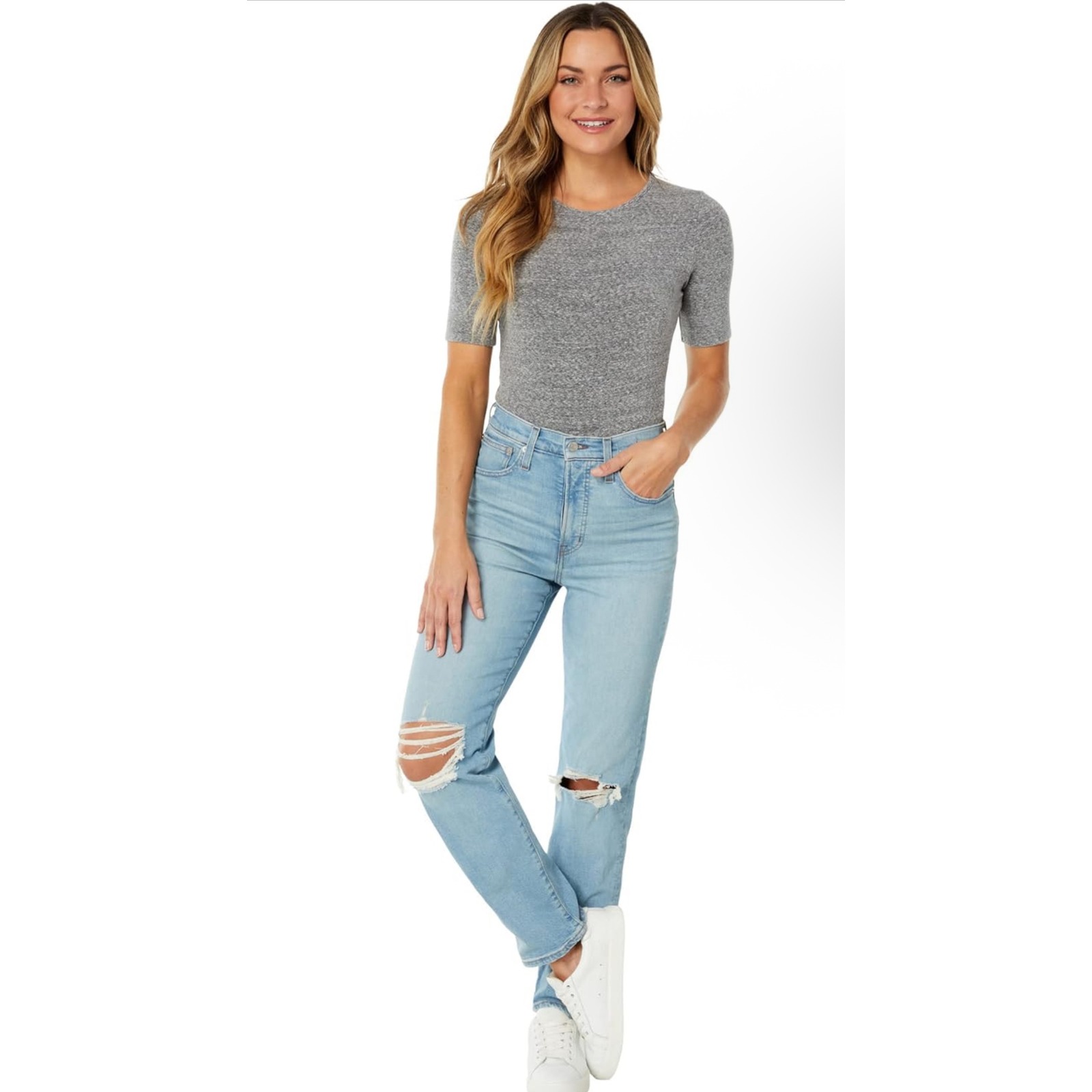 Madewell Perfect Vintage Straight Jeans Danby Wash Knee Rip 27 Clean Girl
